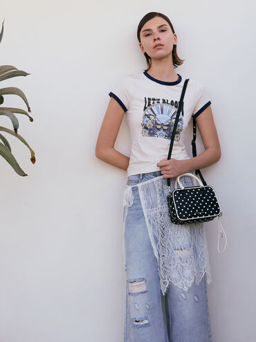 Sianna Polka-Dot Bowling Bag, Noir, hi-res