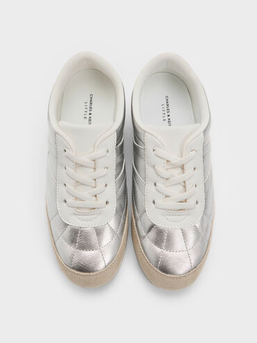 Girls' Faux Suede Metallic Sneakers, Silver, hi-res