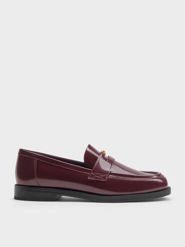 Georgina Leather Penny Loafers, Burgundy, hi-res