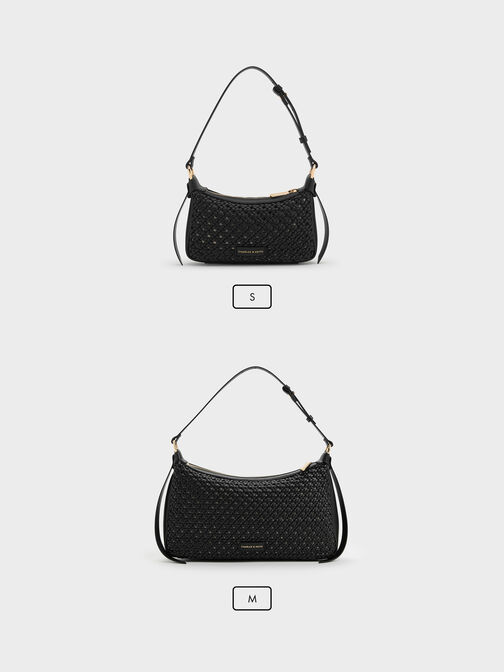 Mini Calla Woven Shoulder Bag, Black, hi-res
