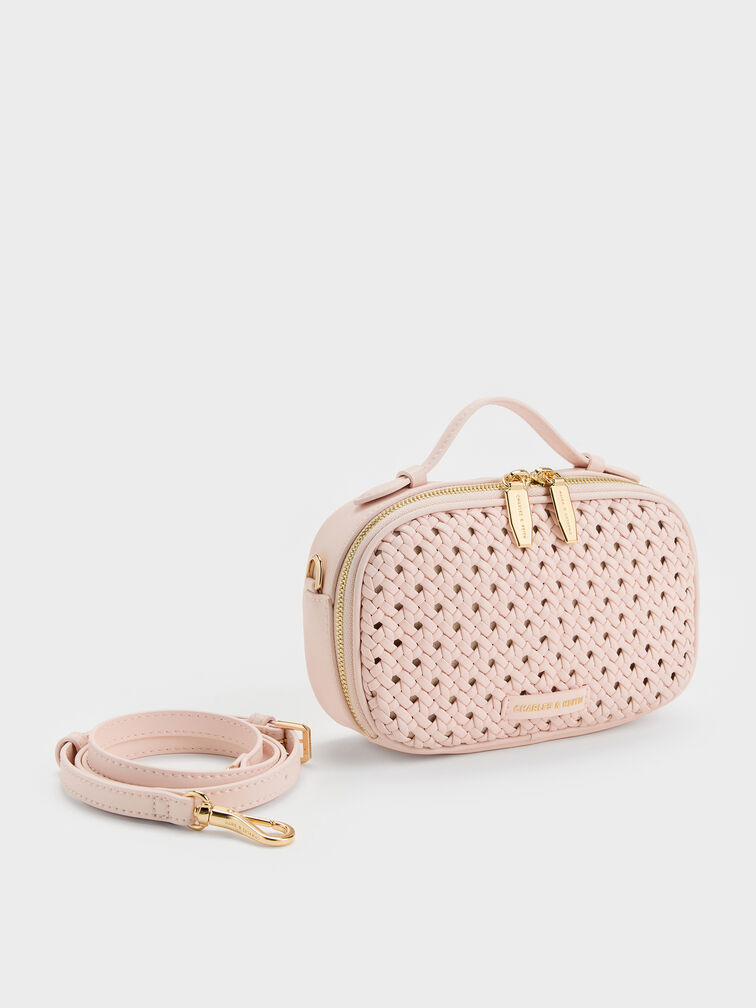 Azure Woven Crossbody Bag, Soft Pink, hi-res