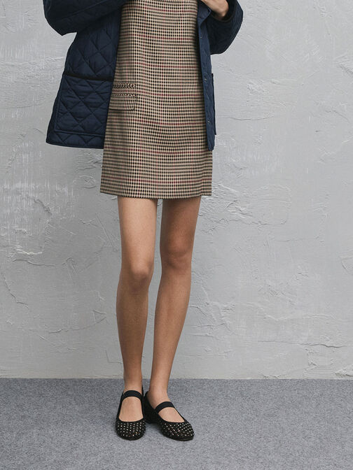 Studded Cut-Out Mary Jane Flats, Black, hi-res