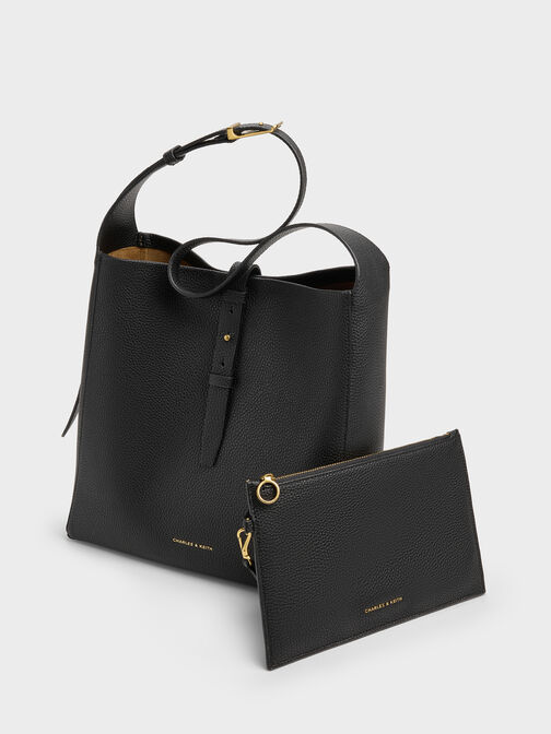 Beryl Belted Hobo Bag, Black, hi-res