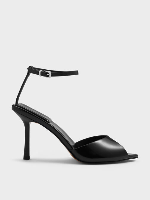 Pointed Peep-Toe Stiletto Sandals, Black Boxed, hi-res
