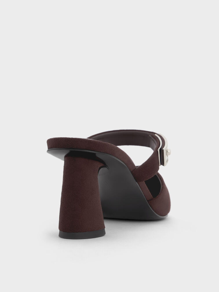 Lando Faux Suede Heeled Mules, Dark Brown Textured, hi-res