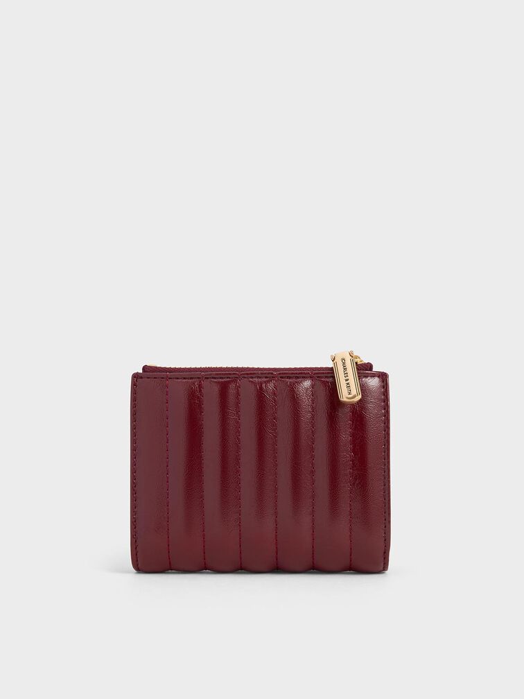 Donna Panelled Top-Zip Wallet, Burgundy, hi-res