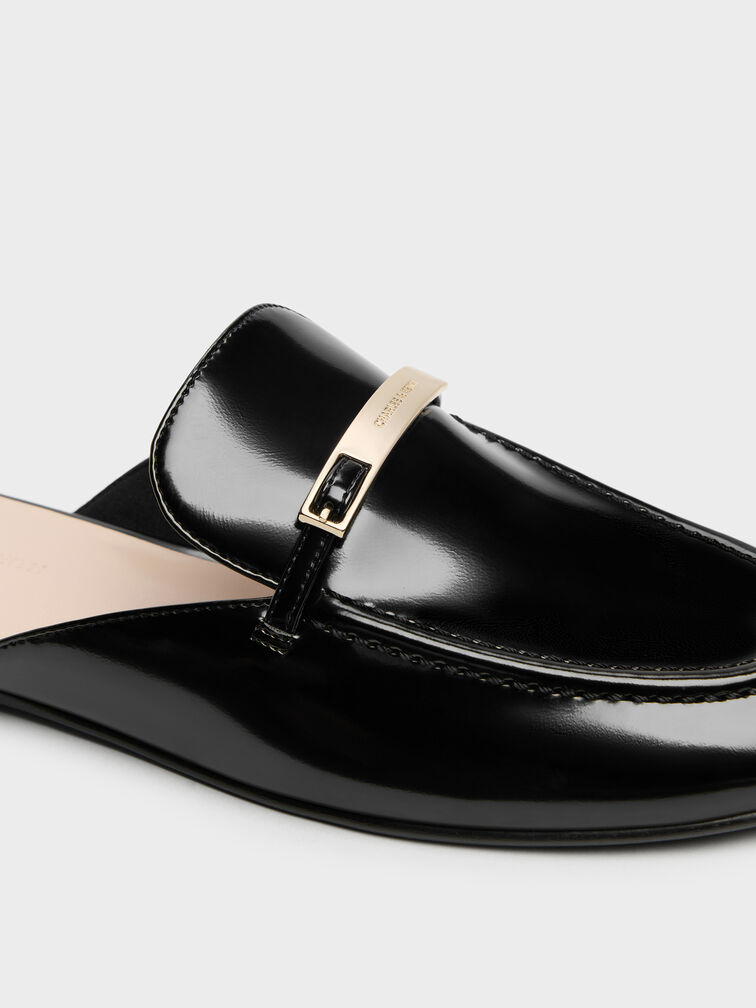 Metallic-Bar Loafer Mules, Black Boxed, hi-res