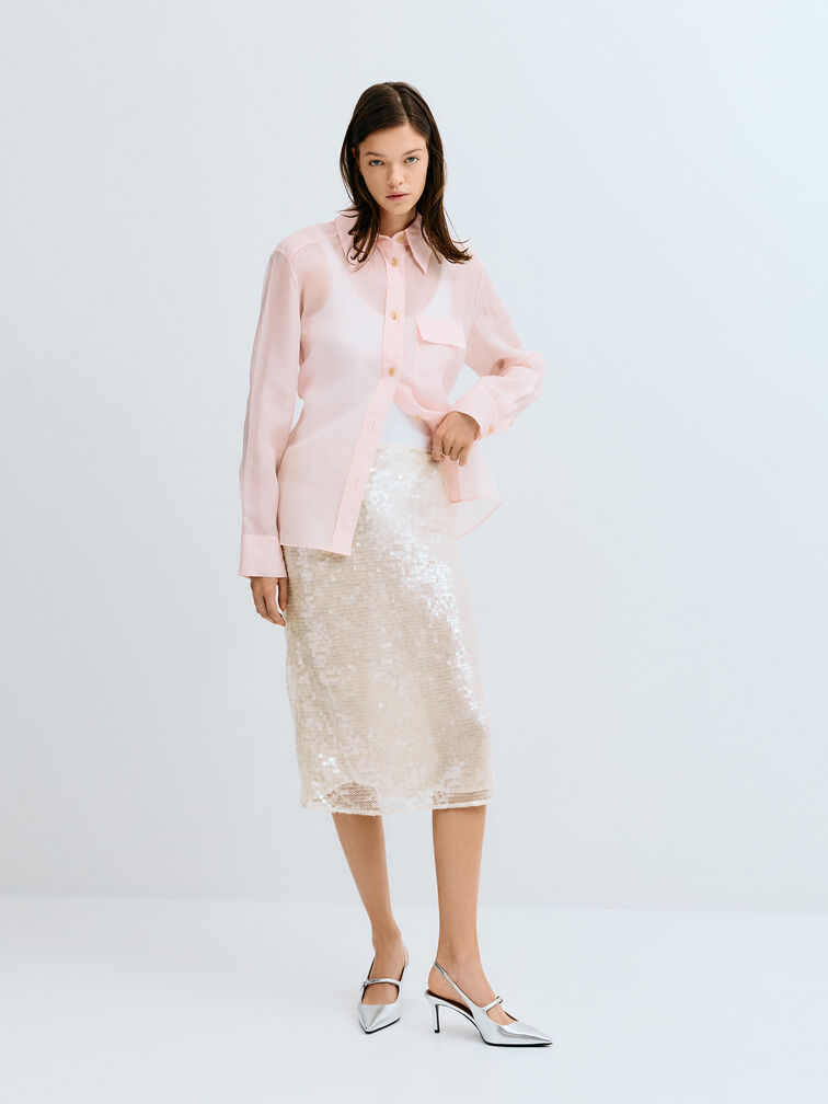 Metallic Pointed Slingback Mary Jane Pumps, Silver, hi-res