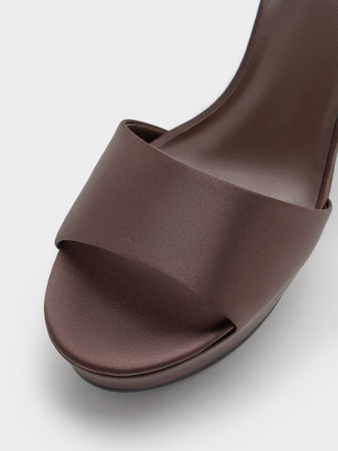 Satin Block-Heel Platform Sandals, Dark Brown Textured, hi-res