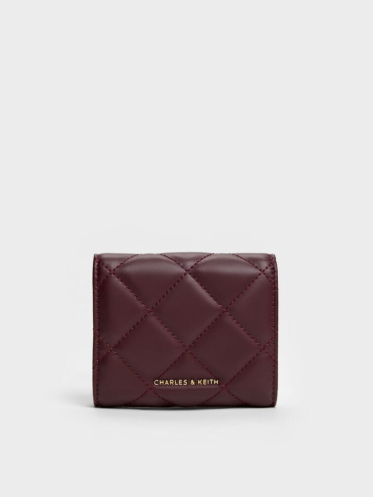 Arrietty Quilted Curved-Flap Wallet, Wineberry Red, hi-res