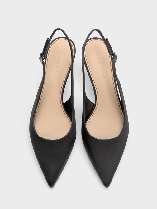 Pointed Crystal-Heel Slingback Pumps, Black Textured, hi-res