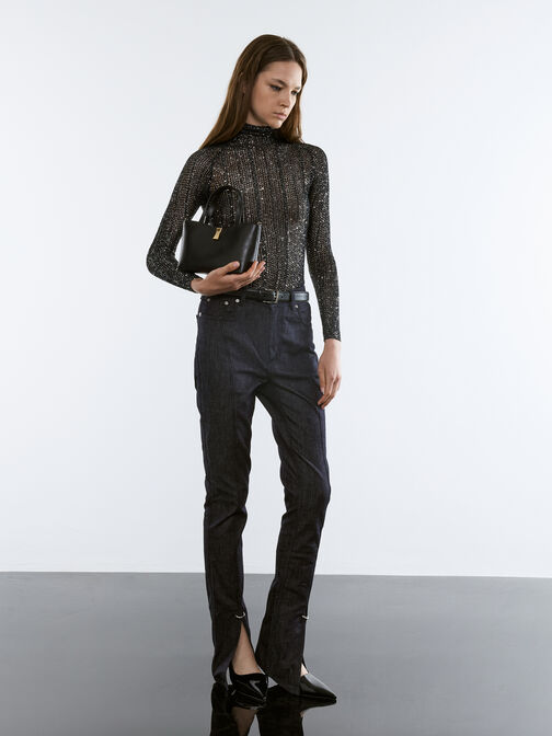 شنطة توت ليليبت بإكسسوار معدني, أسود, hi-res