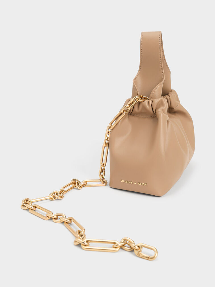Ally Ruched Chain-Handle Bag, Sand, hi-res