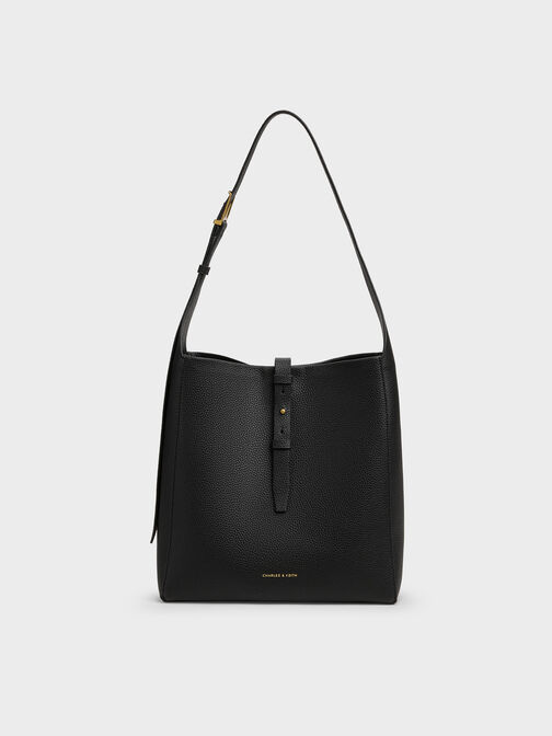 Beryl Belted Hobo Bag, Black, hi-res