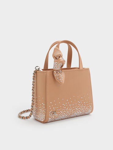 Albany Leather Crystal Mini Bag, Nude, hi-res