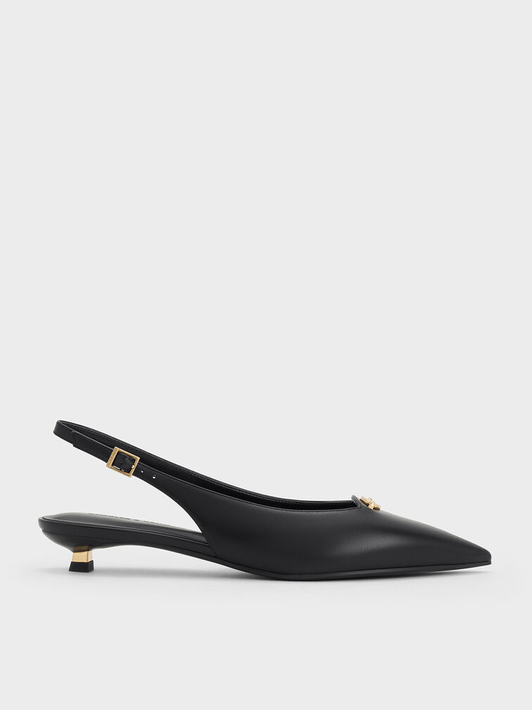 Metallic-Accent Kitten-Heel Slingback Pumps, Black, hi-res