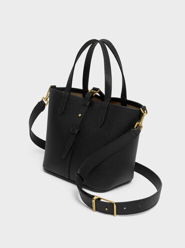 Beryl Belted Bucket Bag, Black, hi-res