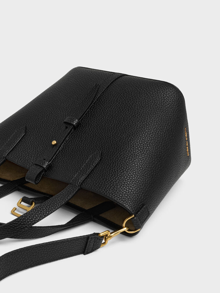 Beryl Belted Bucket Bag, Black, hi-res