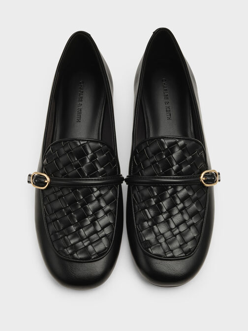 Woven Buckle-Strap Loafers, Black, hi-res