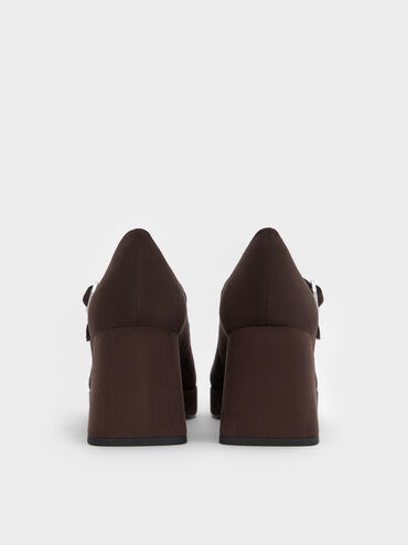 Faux Suede Platform Mary Jane Pumps, Dark Brown Textured, hi-res
