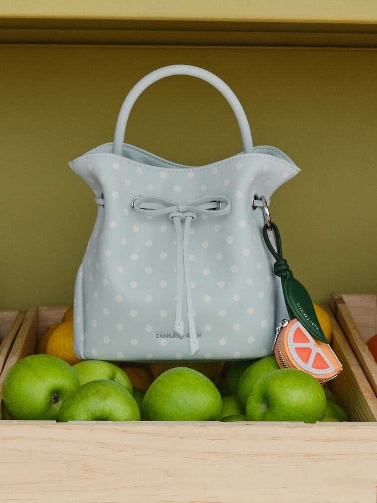 Hazel Polka-Dot Bow Bucket Bag, Sea Salt Blue, hi-res