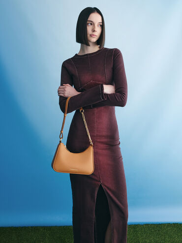 Lane Chain-Link Shoulder Bag, Russet Brown, hi-res