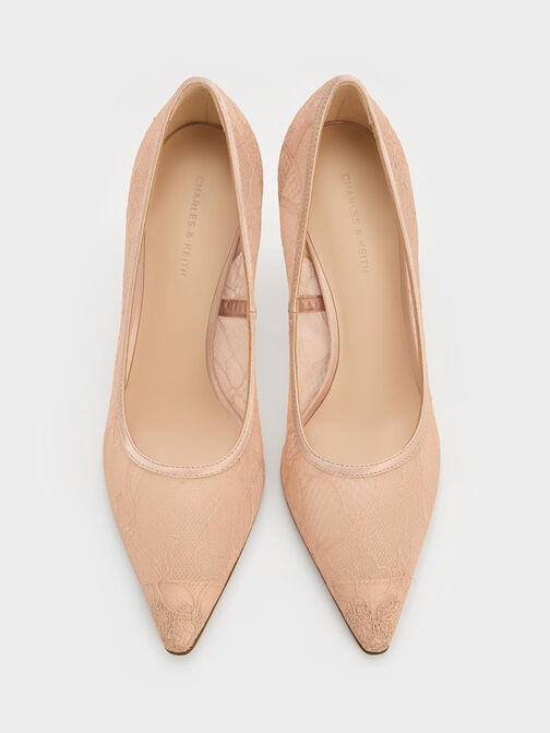 حذاء (بامبس) من الدانتيل والساتان بكعب ستيليتو, لون البشرة الطبيعي, hi-res