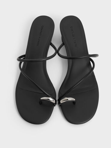 Toe-Ring Strappy Heels, Black, hi-res