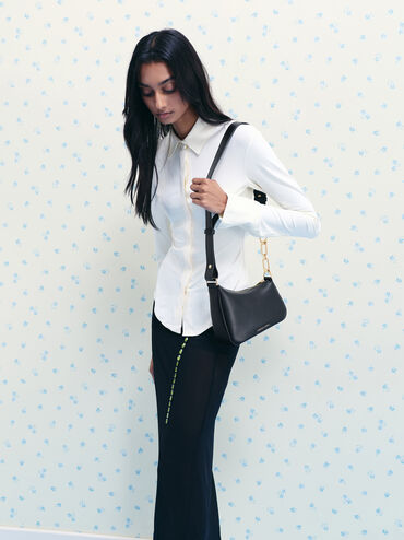 شنطة كتف ميني أغاثا مزينة بسلسلة, أسود, hi-res