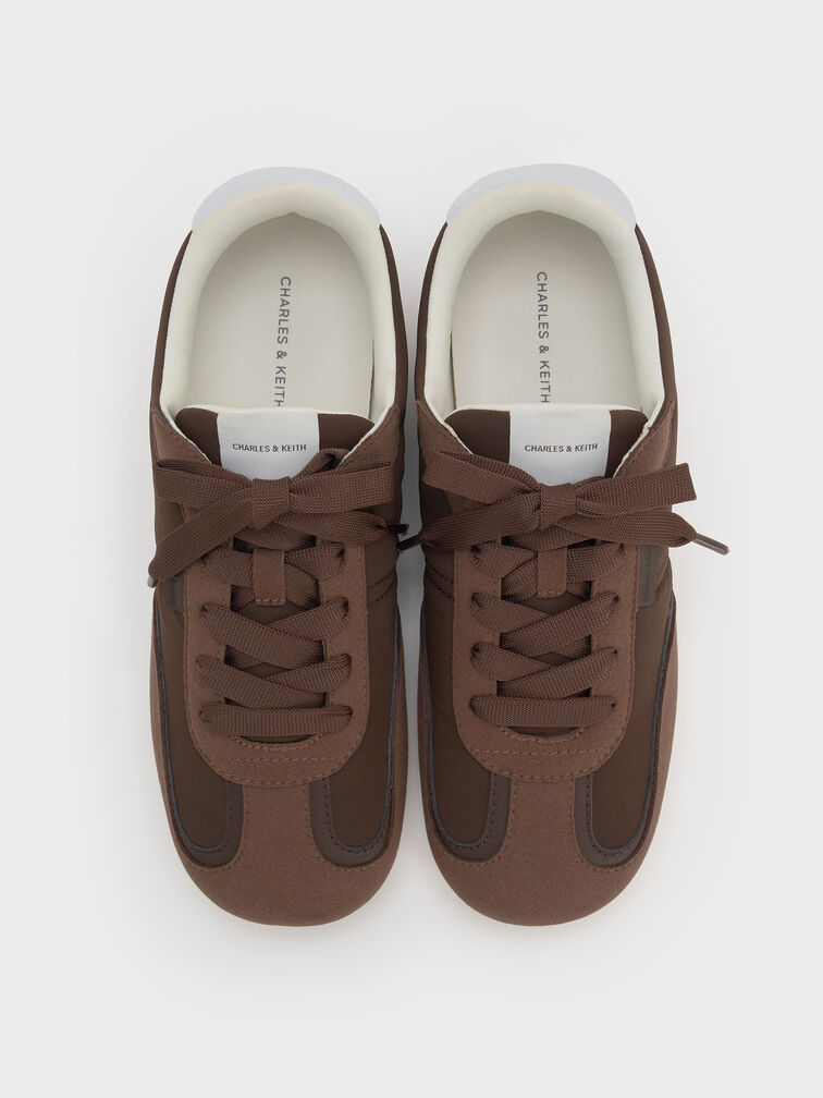 Nylon Contrast-Panel Sneakers, Dark Brown Textured, hi-res