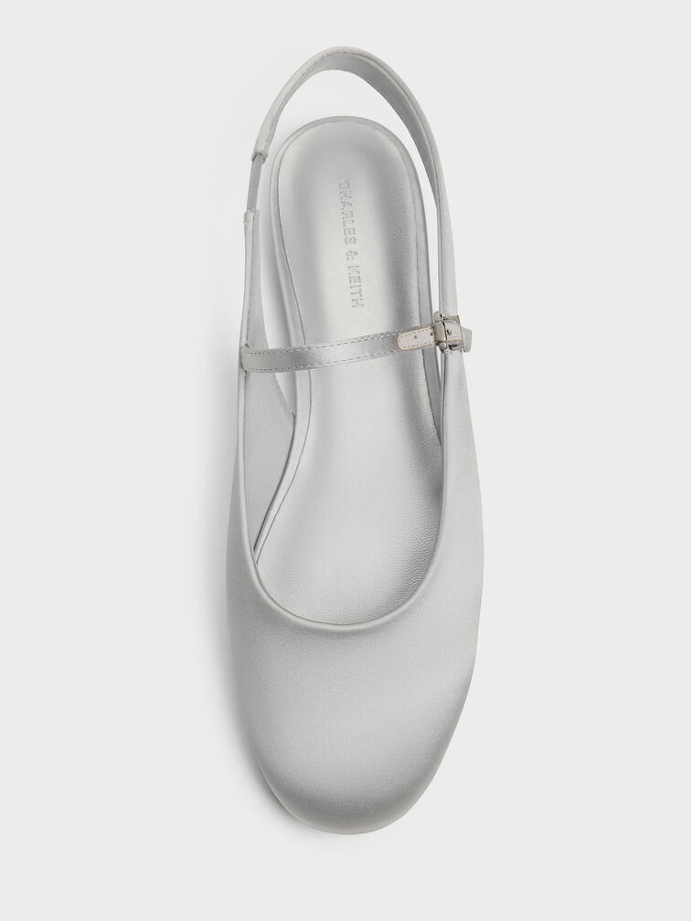 Imani Satin Slingback Flats, Silver, hi-res