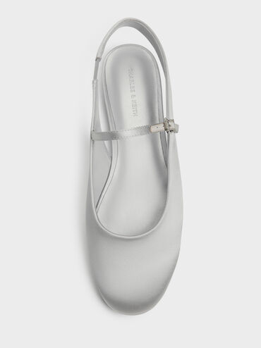 Imani Satin Slingback Flats, Silver, hi-res