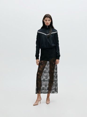 Lace & Satin Crystal Heeled Mules, Nude, hi-res