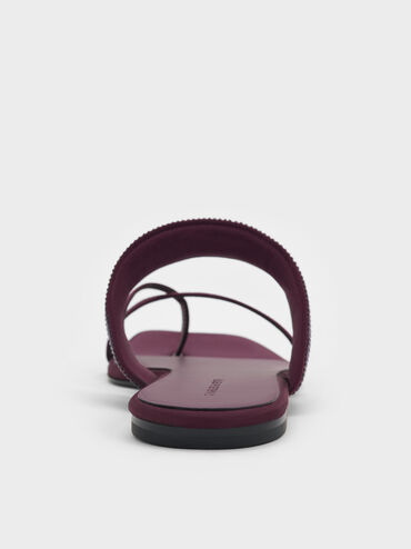 صندل ساتانكروس أوفر مزين بالكريستالات مع حلقة إصبع, برغندي, hi-res