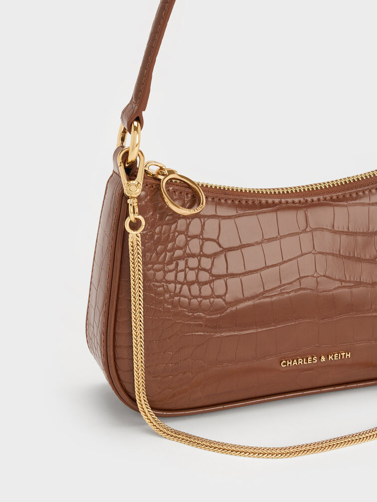 Elspeth Croc-Effect Shoulder Bag, Chocolate Croco, hi-res