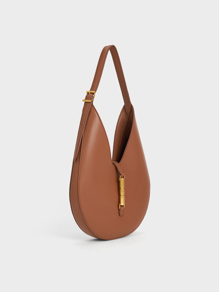 Cesia Metallic-Accent Hobo Bag, Chocolate, hi-res