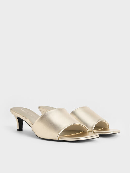 Metallic Square-Toe Kitten-Heel Mules, Light Gold, hi-res