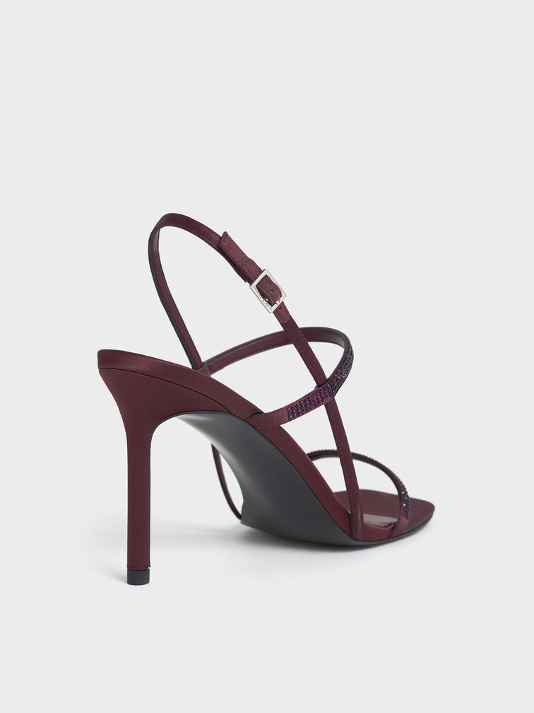 Arona Satin Crystal Stiletto Sandals, Burgundy, hi-res