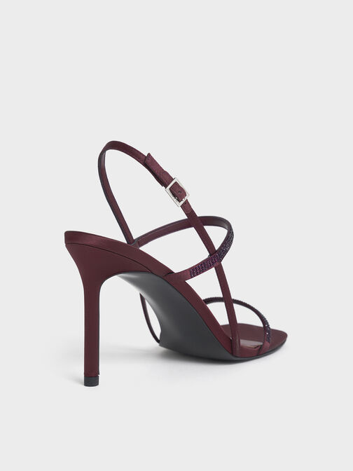 Arona Satin Crystal Stiletto Sandals, Burgundy, hi-res