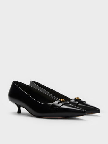 Georgina Leather Kitten Heels, Black, hi-res
