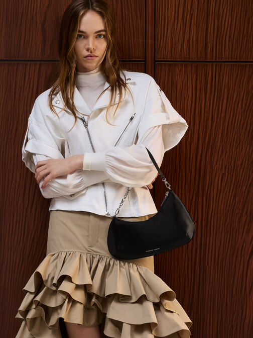 شنطة كتف ديون ساتان بحمالة سلسلة, أسود كلاسيكي, hi-res