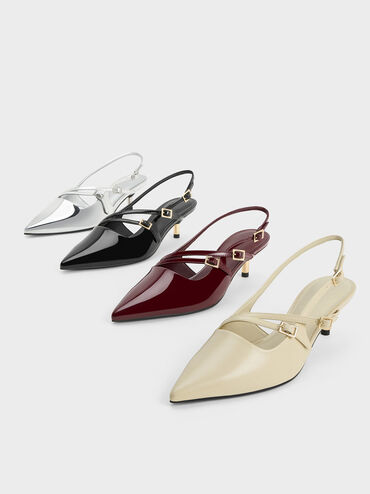 Patent Pointed Slingback Kitten Heels, Maroon, hi-res