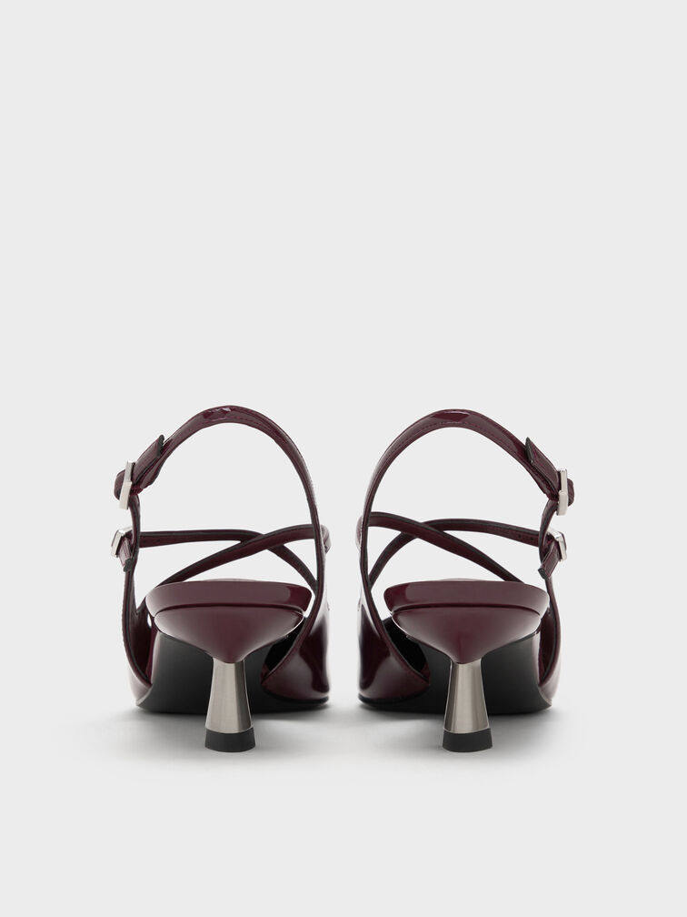 Pauline Patent Crossover Kitten Heels, Maroon, hi-res