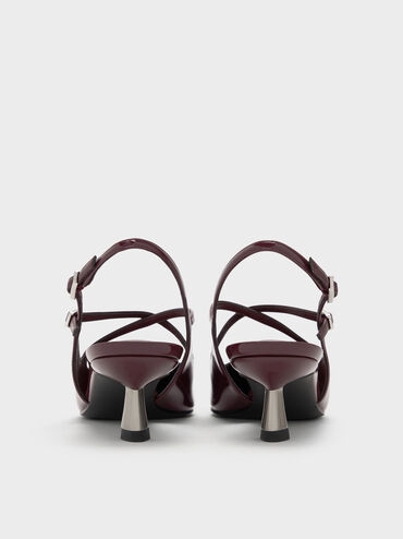Pauline Patent Crossover Kitten Heels, Maroon, hi-res