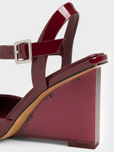 Patent Translucent-Heel Wedges, Burgundy, hi-res