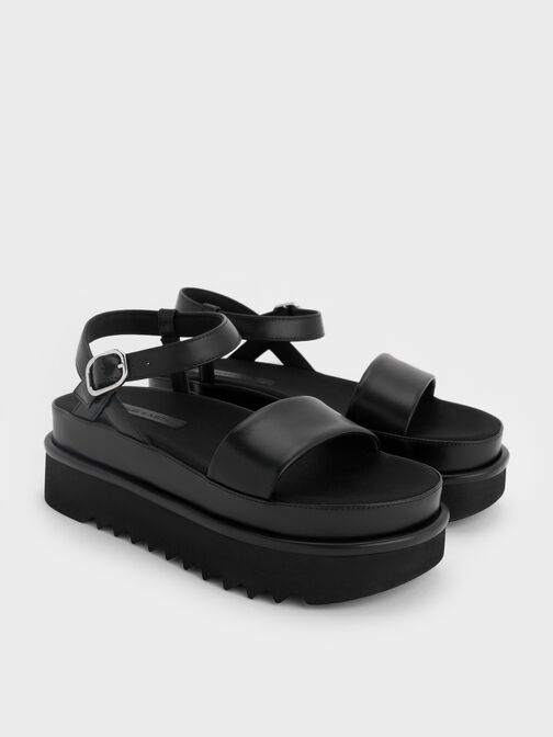 Flatform Sandals, Black, hi-res