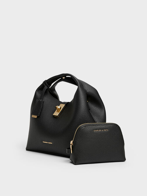 حقيبة باكت (دلو) تشانس بقفل دوار من الجلد المعاد تدويره, أسود, hi-res