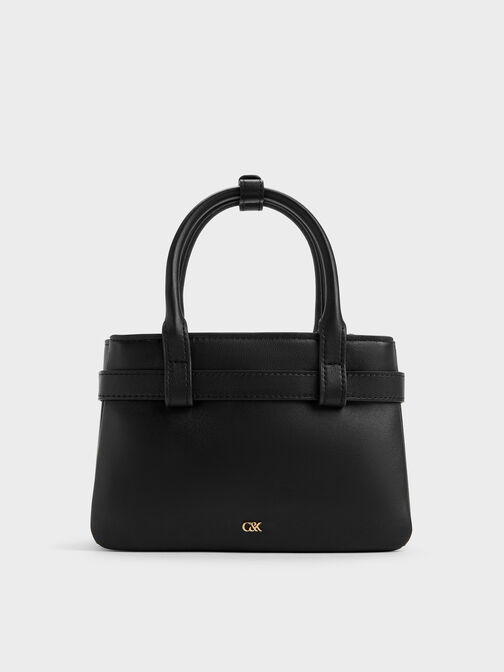 Jody Leather Belted Tote Bag, Black, hi-res