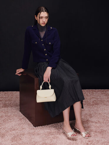 حقيبة ظهر بحمالة يد مزينة بعقدة, كريمي, hi-res