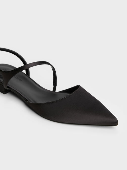 Cordelia Pointed Slingback Flats, Black Textured, hi-res